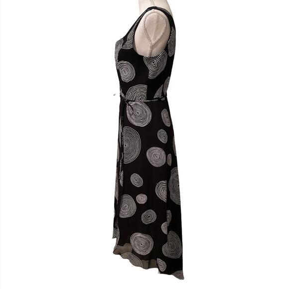Mario Balthazar V-Neck Wrap Dress Midi Black Geometric Circles Women 4 - Picture 4 of 8